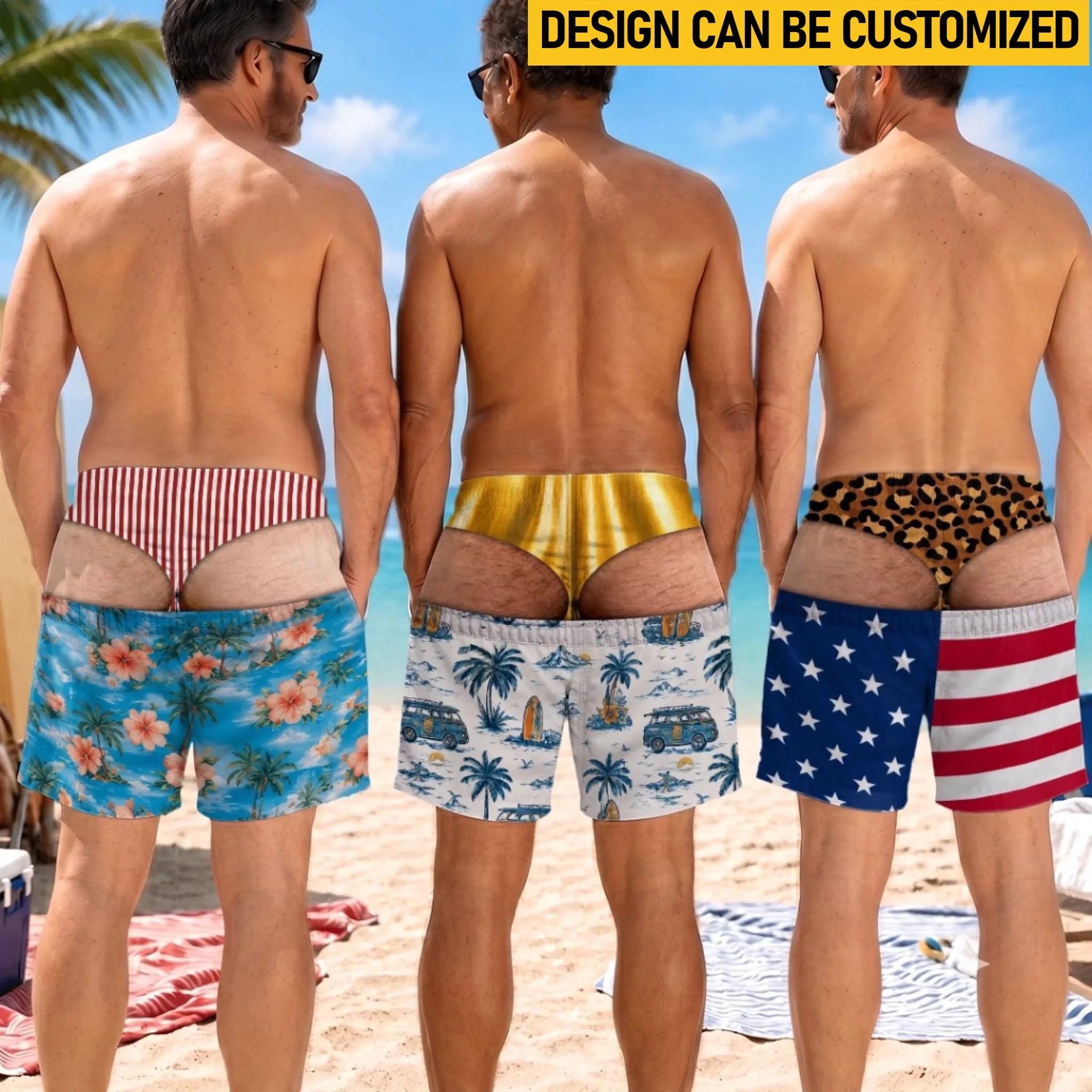 Custom Funny Men Swim Trunks Novelty Optical Illusion Swim Shorts Funny Novelty Party Board Shorts Gift for Husband Boyfriend - soufeelau