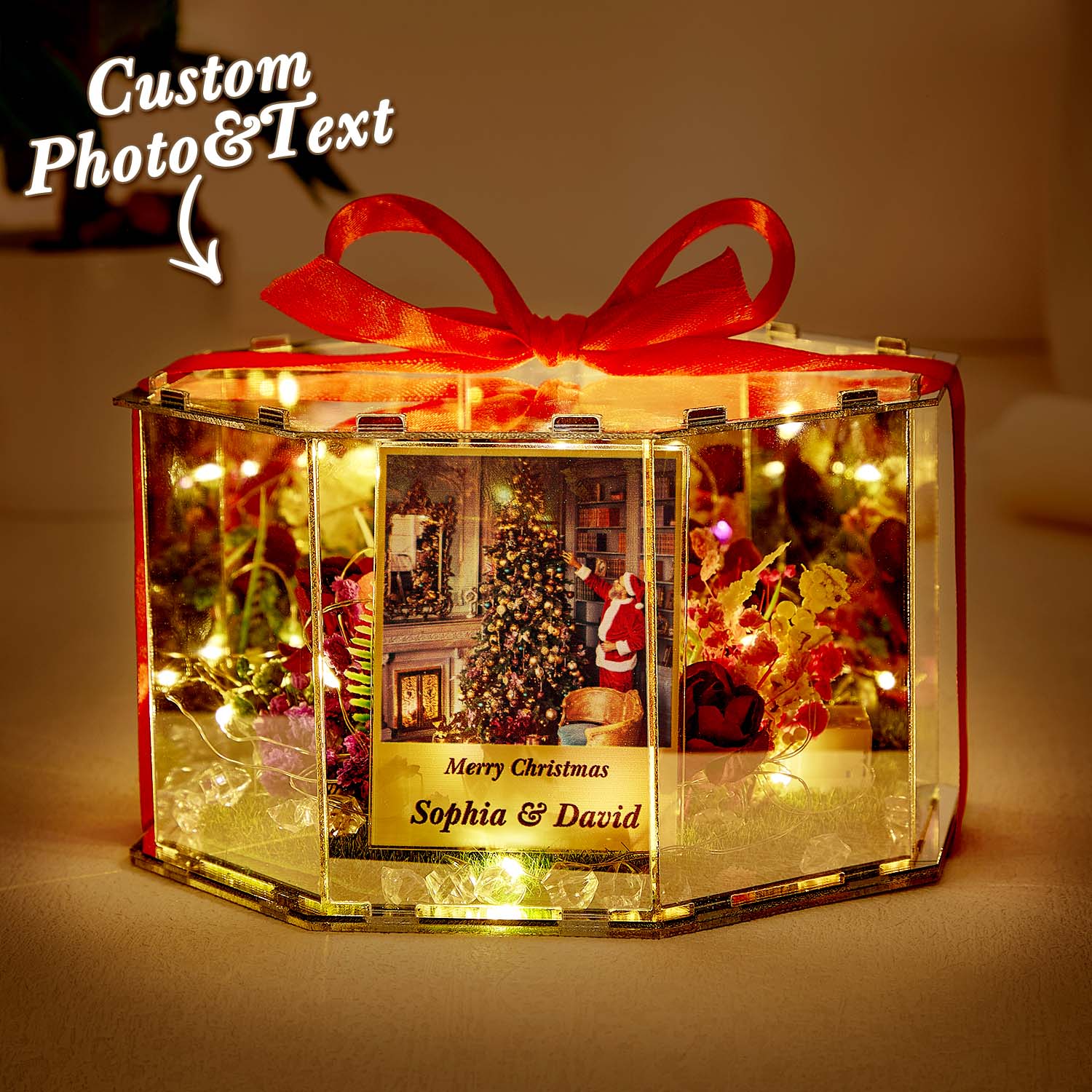 Custom Photo Rose Flower Infinity Mirror Gift Box Infinity Mirror Lamp with Your Picture and Text DIY Kit - soufeelau