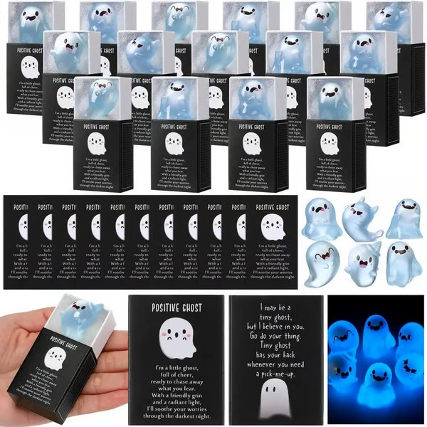 Halloween Mini Ghost Figures Glow-In-The-Dark Resin Figures With Box - soufeelau