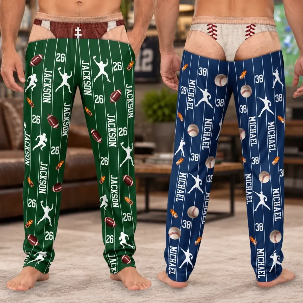 Custom Funny Pajama Pants Personalized Ball Pattern Pajama Pants Gift for Sports Fans - soufeelau