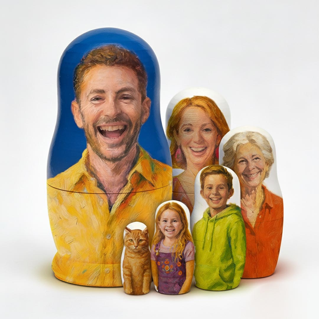 Personalized Portrait Nesting Doll Custom Photo Oil Painting Style Gift Family Matryoshka Doll Christmas Gift - soufeelau