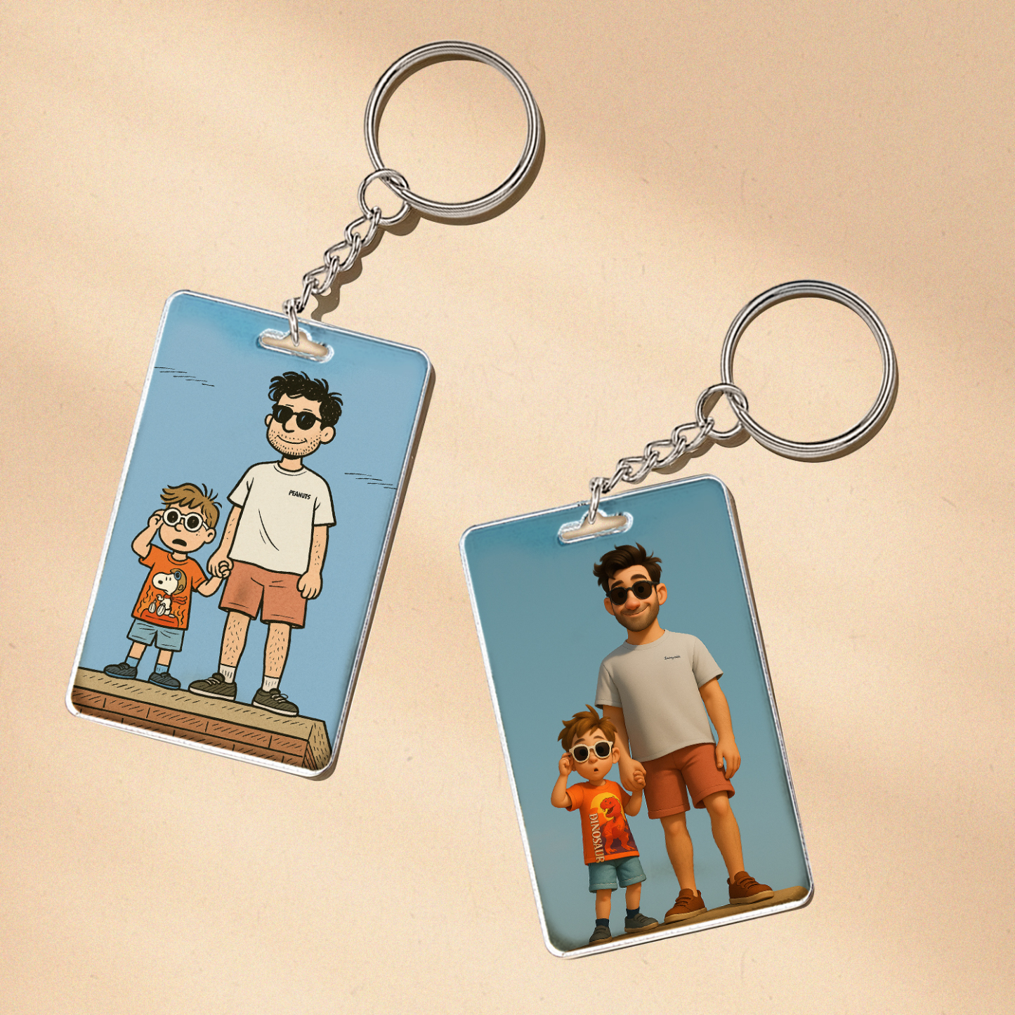 Personalized Keychain Photo Custom Anime Portrait Cartoon Style Father's Day Gift - soufeelau