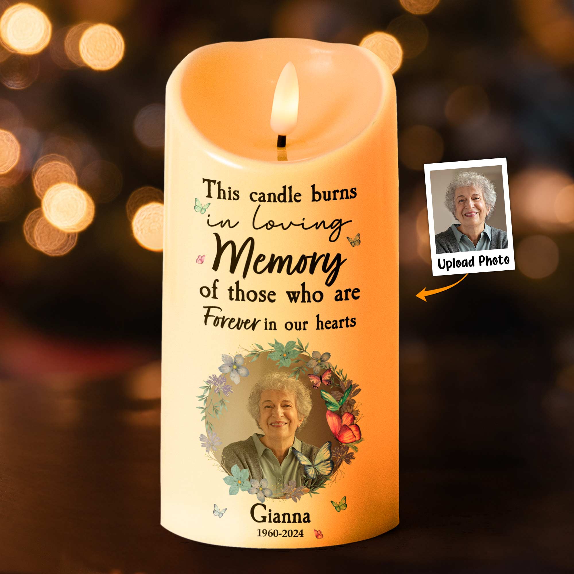 Personalized Photo LED Candle This Candle Burns In Loving Memory Memorial Gift for Grandma - soufeelau