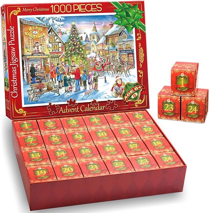 Advent Calendar 2024 Christmas Jigsaw Puzzles 24 Days Surprise Christmas Countdown Calendars 1000 pieces Jigsaw Puzzles for Adult Families Great Stocking Stuffer Christmas Gifts Puzzle Home Decoration - soufeelau