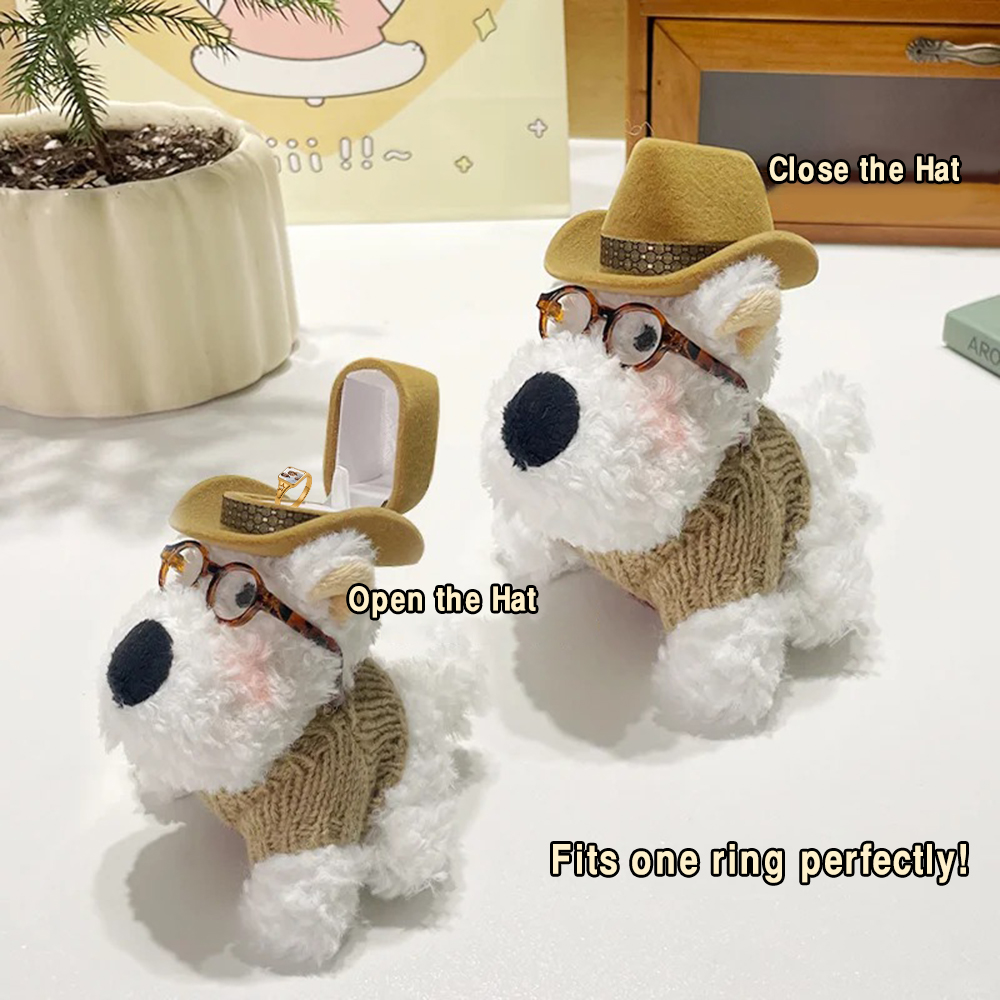 Westie Dog-Shaped Ring Box with Hat Cute Engagement Jewelry Gift for Her - soufeelau