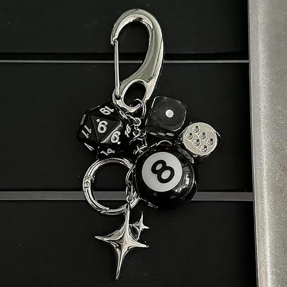 8 Ball Keychain Star Dice Billiards Keychain Lucky Magic 8 Ball Keychain Bag backpack Purse Charm - soufeelau