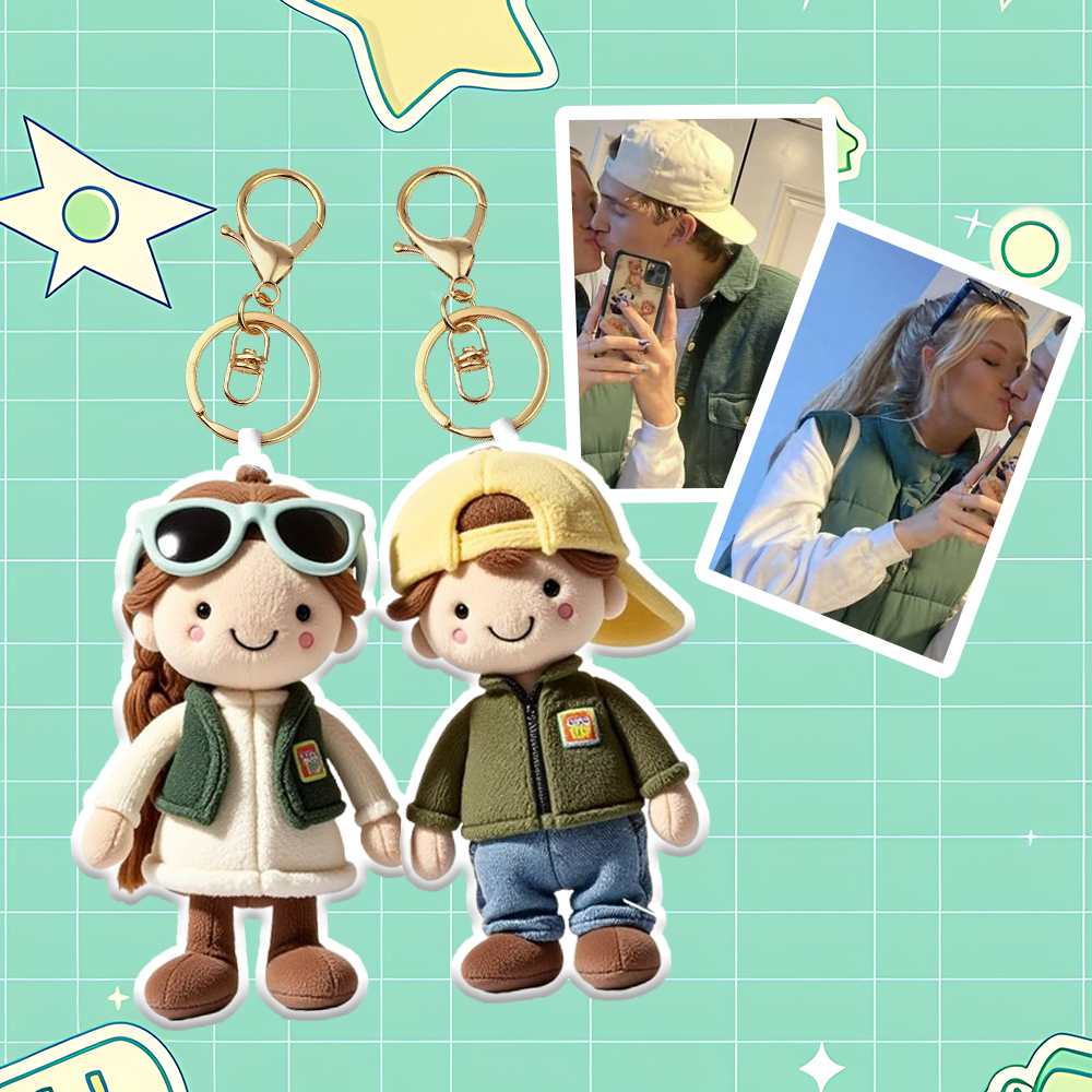 Personalized Photo Plush Doll Keychain Mini Me Plush Keychain Gifts for Couple - soufeelau