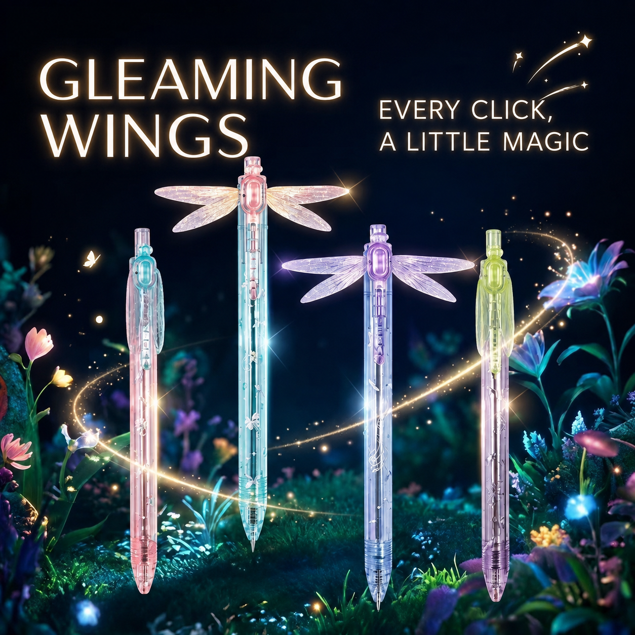 Gleaming Wings Dragonfly Pen Retractable Gel Pen Pop-Up Wings Kawaii Stationery Cute Fine Point Writing Pen Back to School Gift for Girls Students - soufeelau