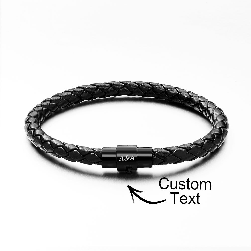 Personalised Stylish black Leather Clasp Bracelet Personalised with the Lucky Recipients Initials a Lasting Bespoke Gift - soufeelau