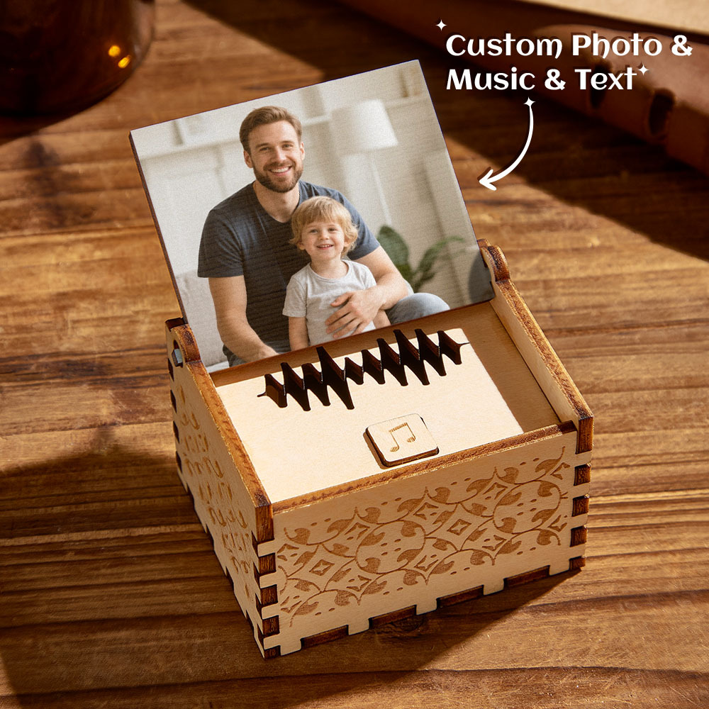 Custom Digital Music Box Any song Tune or Voice Personalized Wooden Photo Music Box with Text Father's Day Gift - soufeelau