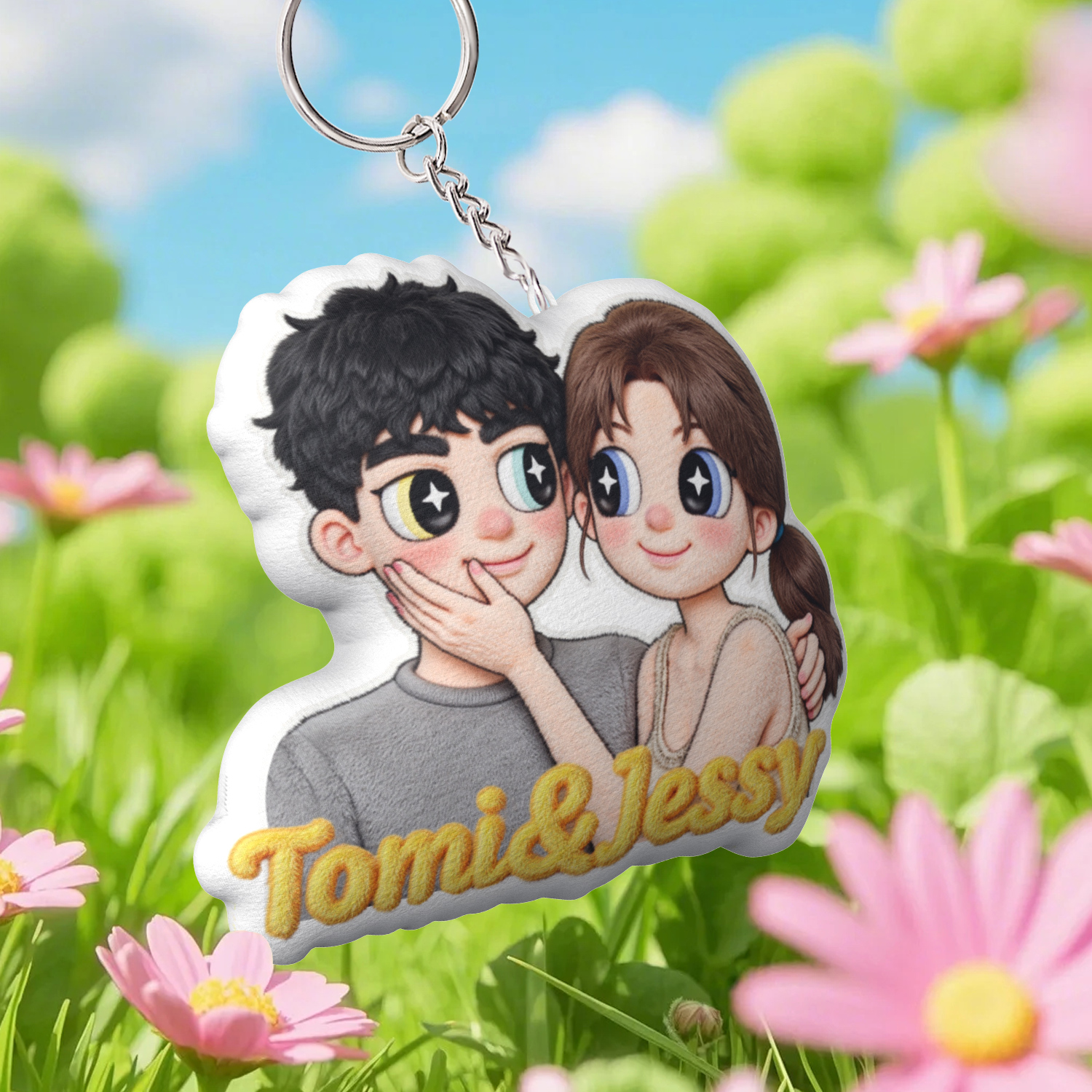 Custom Portraits Keychain Personalized Photo With Name Doll Keychain Mini Me Keychain Gifts for Couple - soufeelau