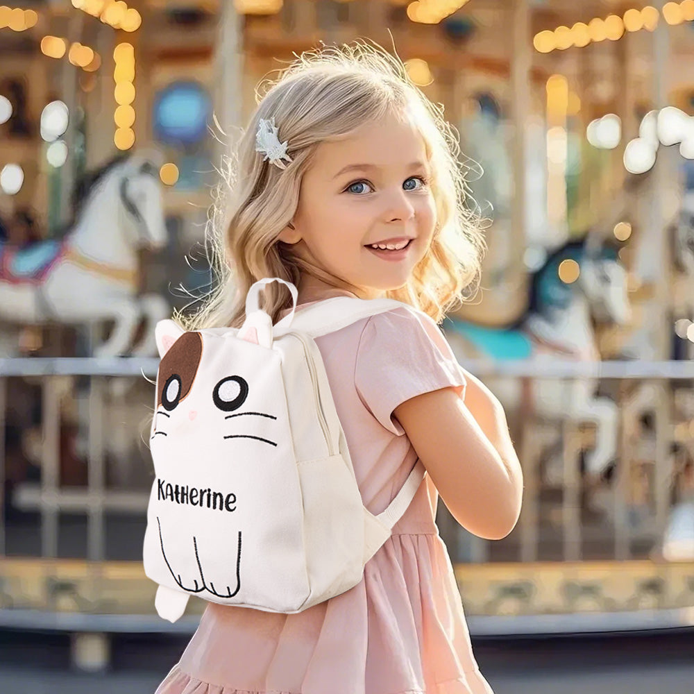 Personalized Name Embroidery Backpack Custom Cat Backpack School Bags Gift for Kids - soufeelau
