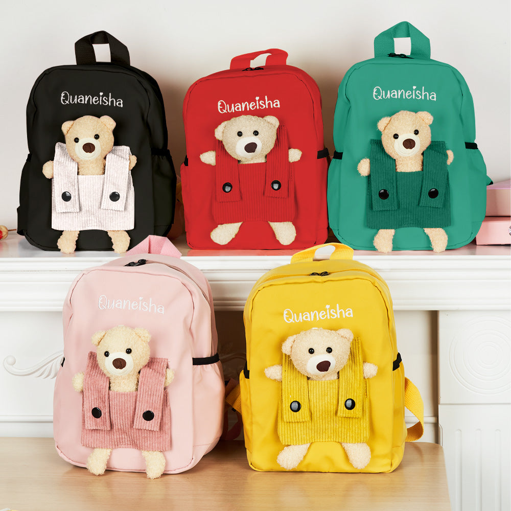 Personalized Name Embroidery Backpack Custom Bear Backpack School Bags Gift for Kids - soufeelau
