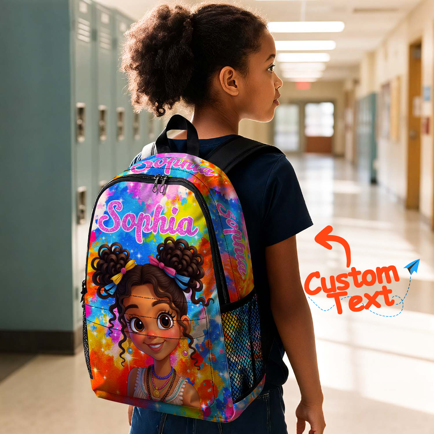 Custom Afro Black Girl Name Backpack, Custom Back-to-School Backpack For Kids, Custom Afro Black Princess Toddler School Bag/Lunch Bag - soufeelau