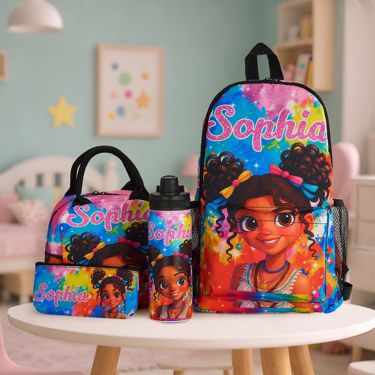 Custom Afro Black Girl Name Backpack, Custom Back-to-School Backpack For Kids, Custom Afro Black Princess Toddler School Bag/Lunch Bag - soufeelau