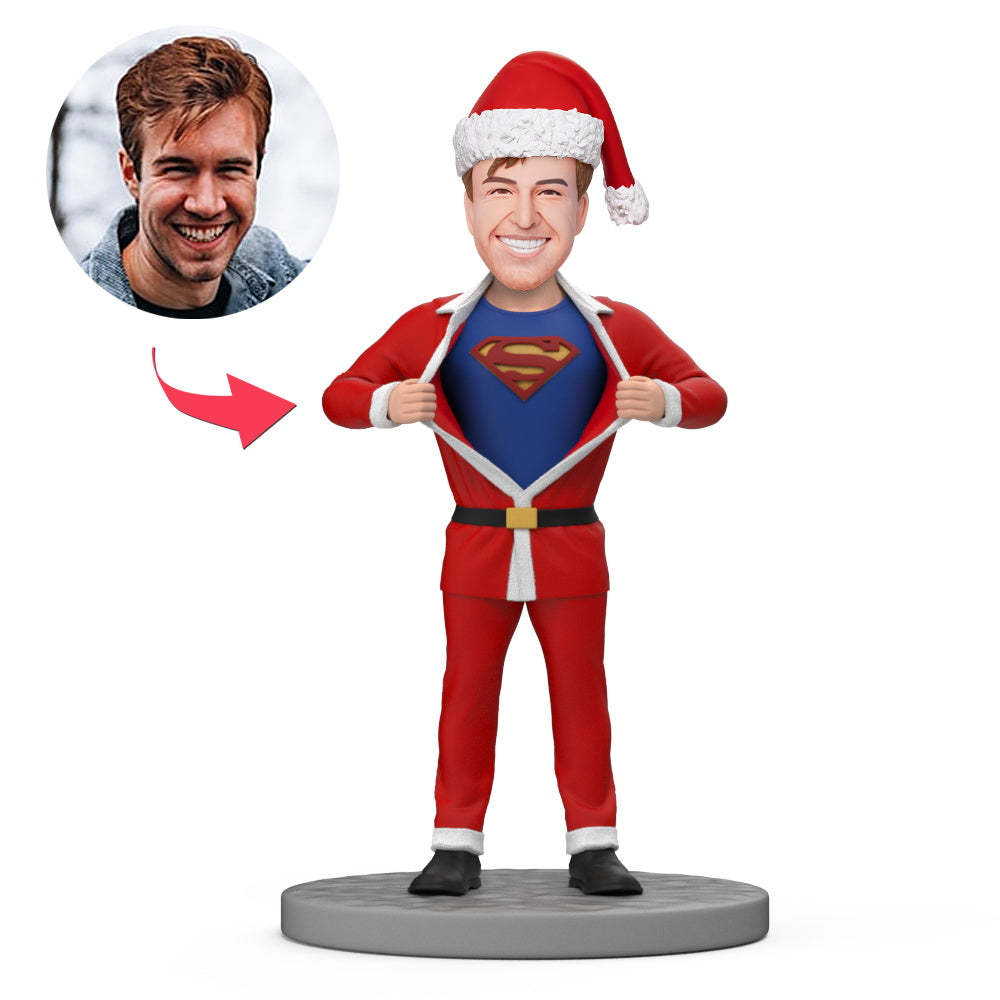 Santa Clause Custom Face Bobblehead Superman with Engraved Text - soufeelau