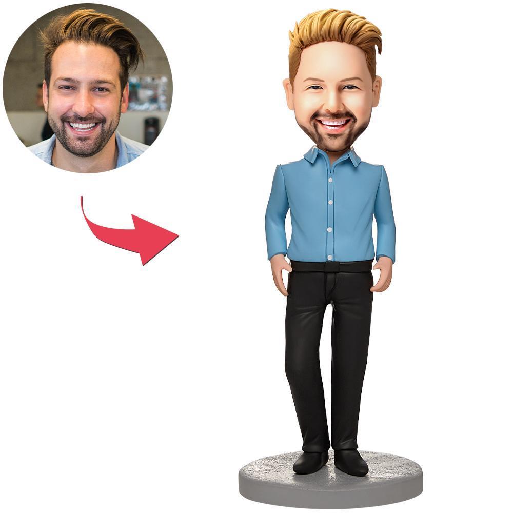 Business Male Wearing A Blue Shirt Custom Bobblehead With Engraved Text - soufeelau