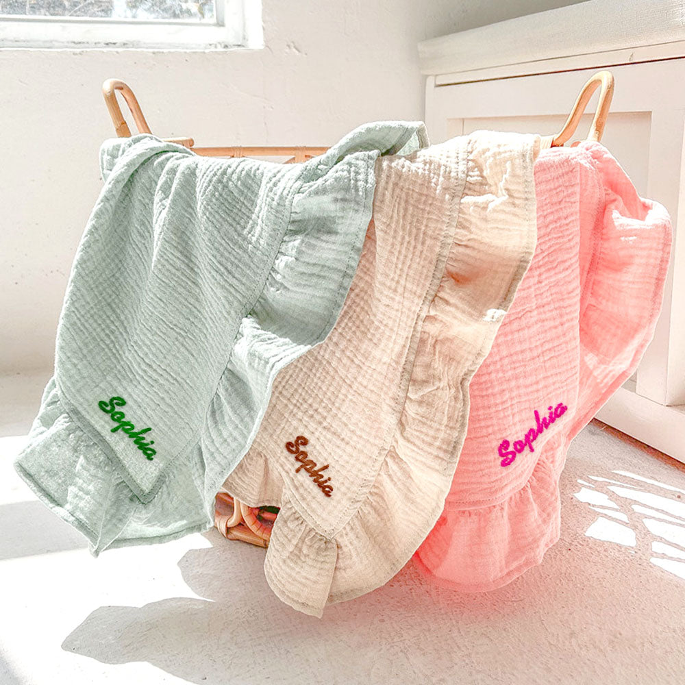 Personalized Baby Swaddle Blanket Custom Muslin Blanket with Embroidered Name Gift for Baby - soufeelau