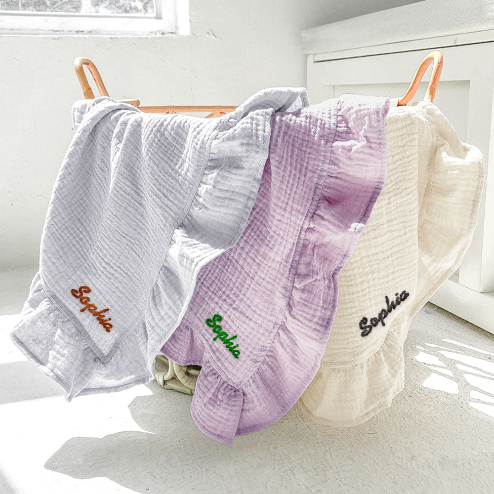 Personalized Baby Swaddle Blanket Custom Muslin Blanket with Embroidered Name Gift for Baby - soufeelau