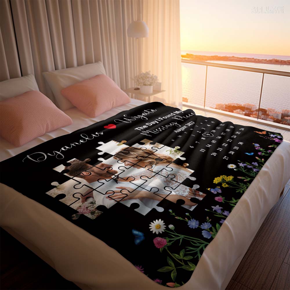 Custom Photo Blanket The Day I Found My Missing Piece Calendar Best Anniversary Gifts for Her - soufeelau