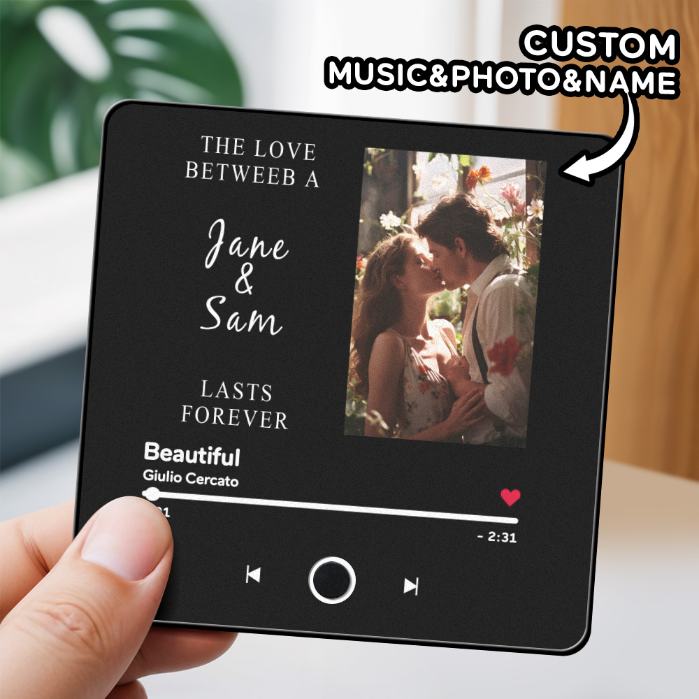 Engraving Text Music Fridge Magnet Personalized Photo Fridge Magnet Can Play Songs Gifts for Her 3.0 Version with Frame - soufeelau