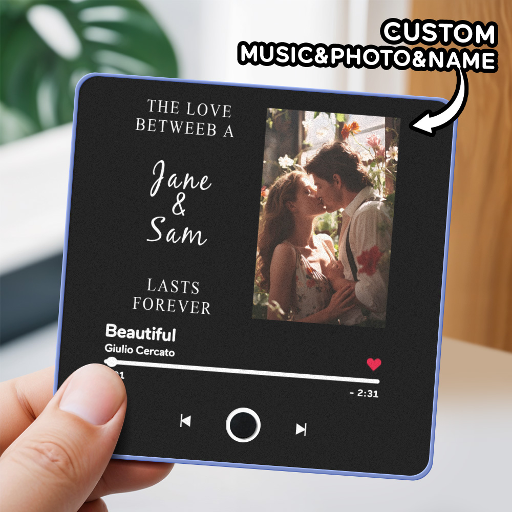 Engraving Text Music Fridge Magnet Personalized Photo Fridge Magnet Can Play Songs Gifts for Her 3.0 Version with Frame - soufeelau