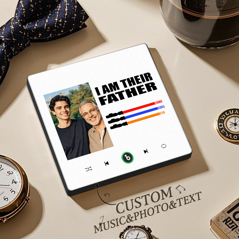Custom Music Fridge Magnet New 4.0 Upgrade Colorful Frame Light Saber I Am Their Father Personalized Photo Album Fridge Magnet Music Father's Day Gifts - soufeelau