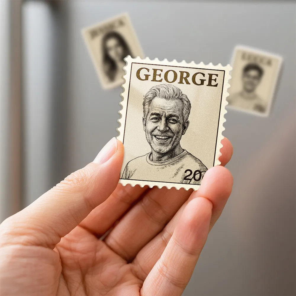Custom Portrait Vintage Stamp Fridge Magnet Personalized Photo Name Postage Stamp Fridge Magnet Anniversary Gifts - soufeelau