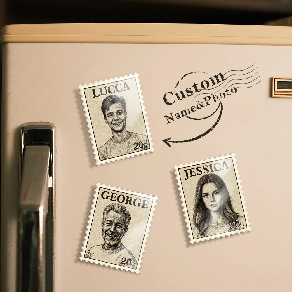 Custom Portrait Vintage Stamp Fridge Magnet Personalized Photo Name Postage Stamp Fridge Magnet Anniversary Gifts - soufeelau