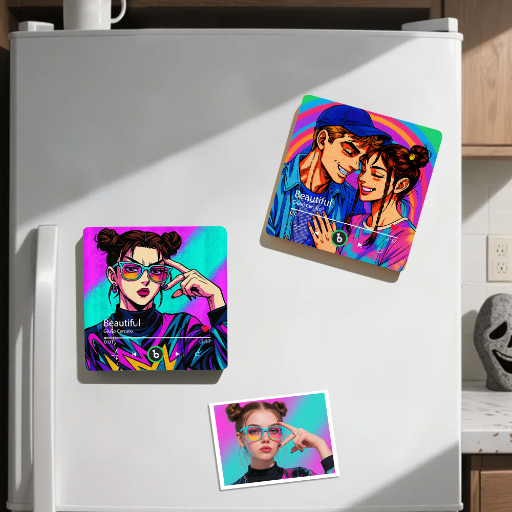 Custom Anime-style Music Fridge Magnet and Photo with Colorful Frame Music Wall Photo Sticker Music Movement That Can Be Played - soufeelau