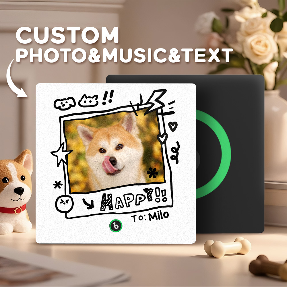 Custom Photo and Name Music Fridge Magnet Graffiti Style Frame Music Wall Photo Sticker Music Movement That Can Be Played Gifts for Pet lovers - soufeelau