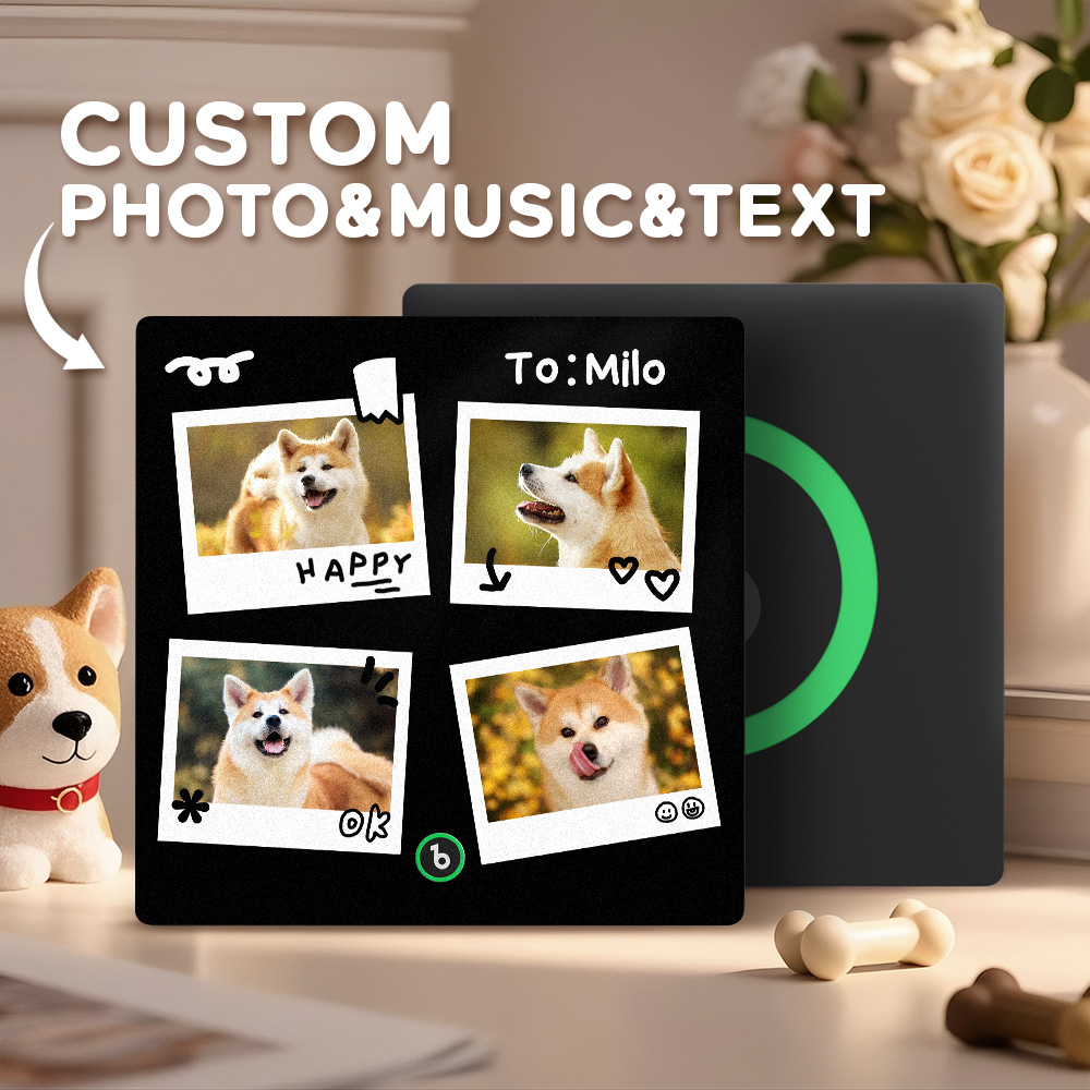 Custom 4 Photo and Name Music Fridge Magnet Frame Music Wall Photo Sticker Music Movement Photograph Anniversary Gift - soufeelau
