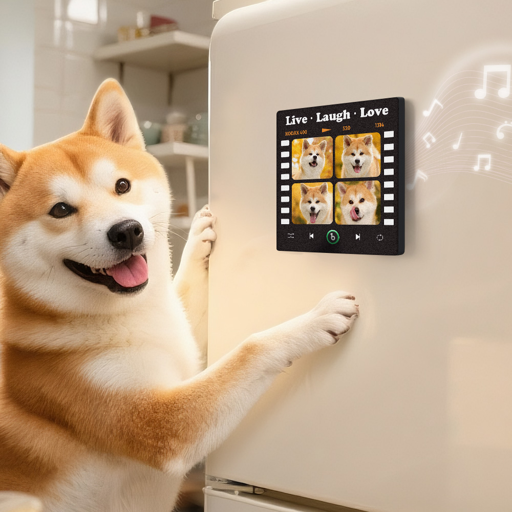 Custom 4 Photo and Text Music Fridge Magnet Music Wall Photo Sticker Music Movement That Can Be Played Gifts for Pets - soufeelau