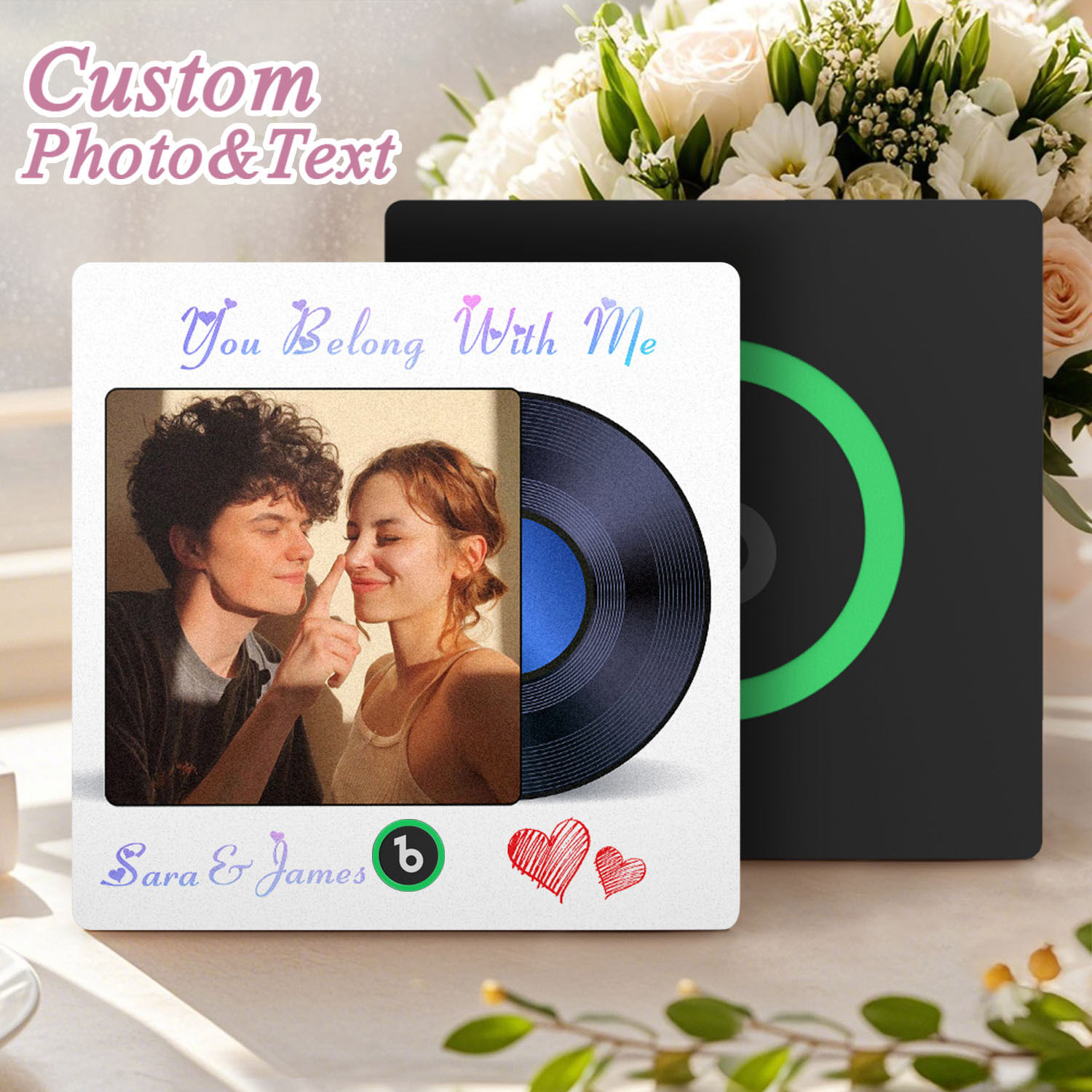 Custom Photo and Text Music Fridge Magnet Frame Music Wall Photo Sticker Music Disc Style Anniversary Gift - soufeelau