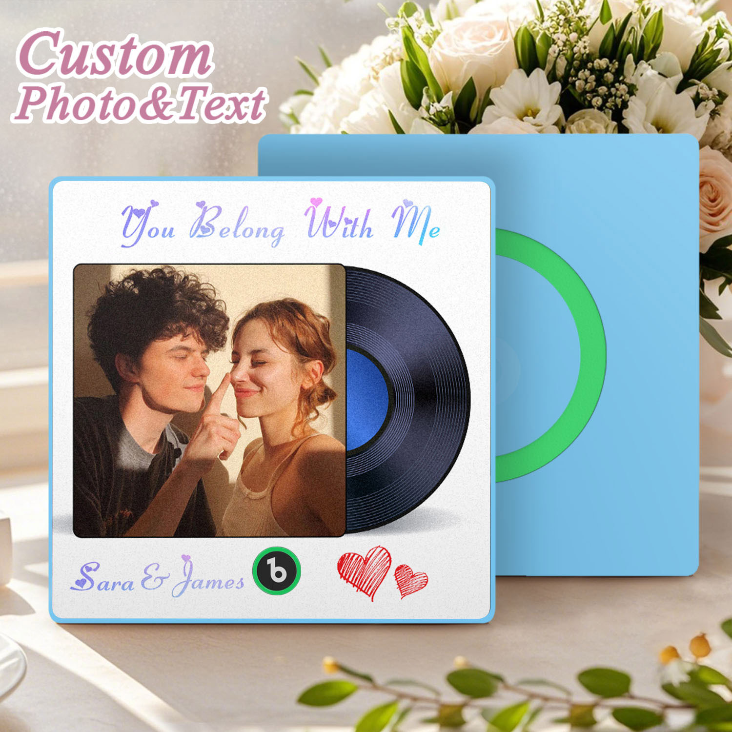 Custom Photo and Text Music Fridge Magnet Frame Music Wall Photo Sticker Music Disc Style Anniversary Gift - soufeelau