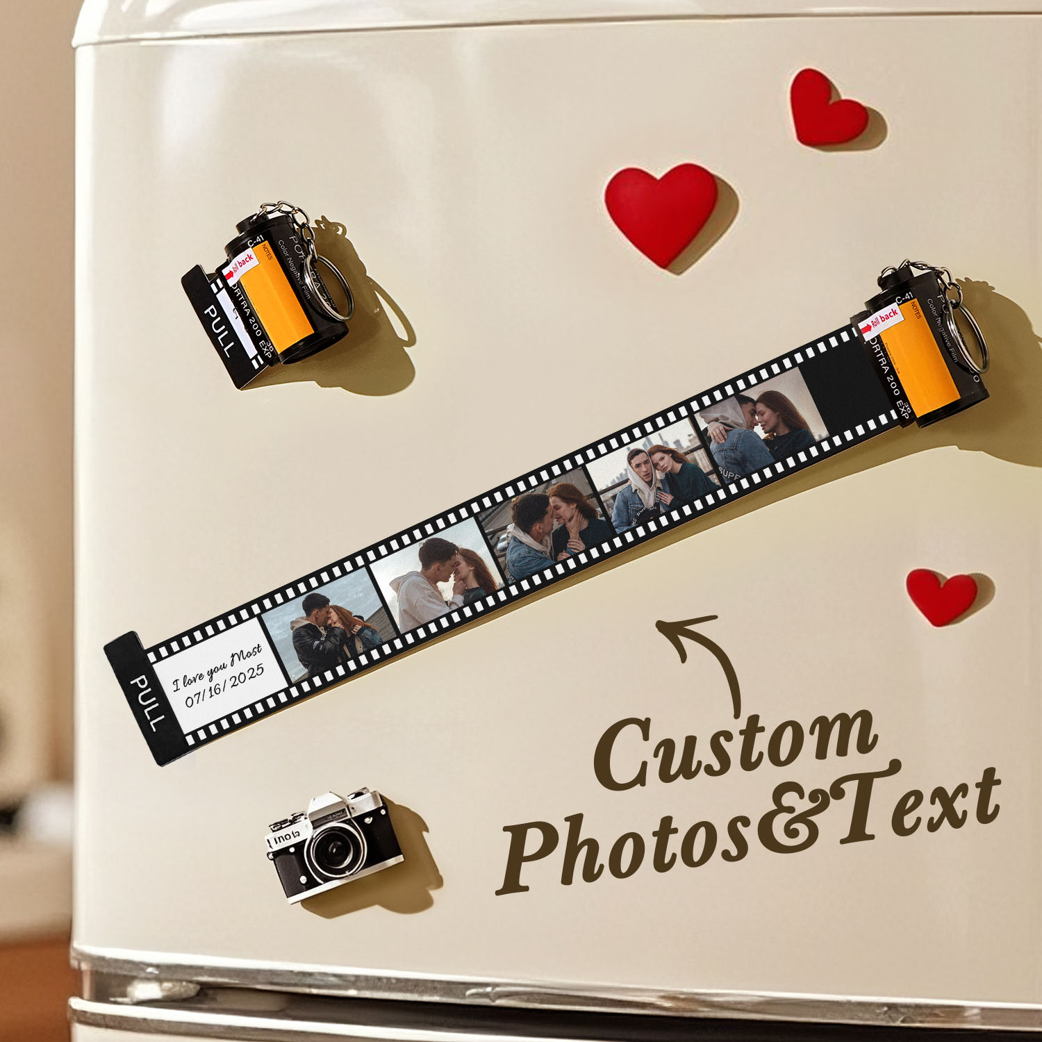 Custom Film Roll Fridge Magnet Personalized Photo Strip with 6/10 Pictures & Text - soufeelau