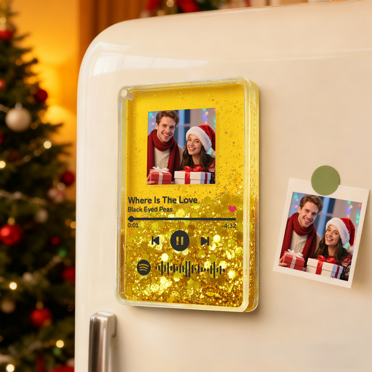 Custom Photo and Spotify Music Glitter Acrylic Fridge Magnet Couple Personalized Gift