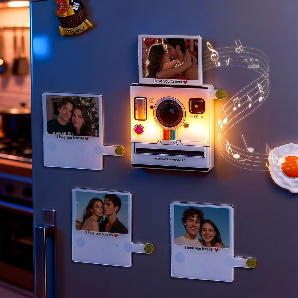 Custom Polaroid Photo Music Fridge Magnet Custom Photo, Light-Up, 1-6 Songs Valentine's Day Gifts - soufeelau
