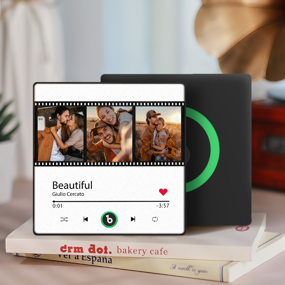 Custom Music Fridge Magnet New 4.0 Upgrade Film Style Colorful Frame Personalized 3 Photo Album Fridge Magnet Music Wall Photo Sticker Music Movement That Can Be Played Christmas Gift