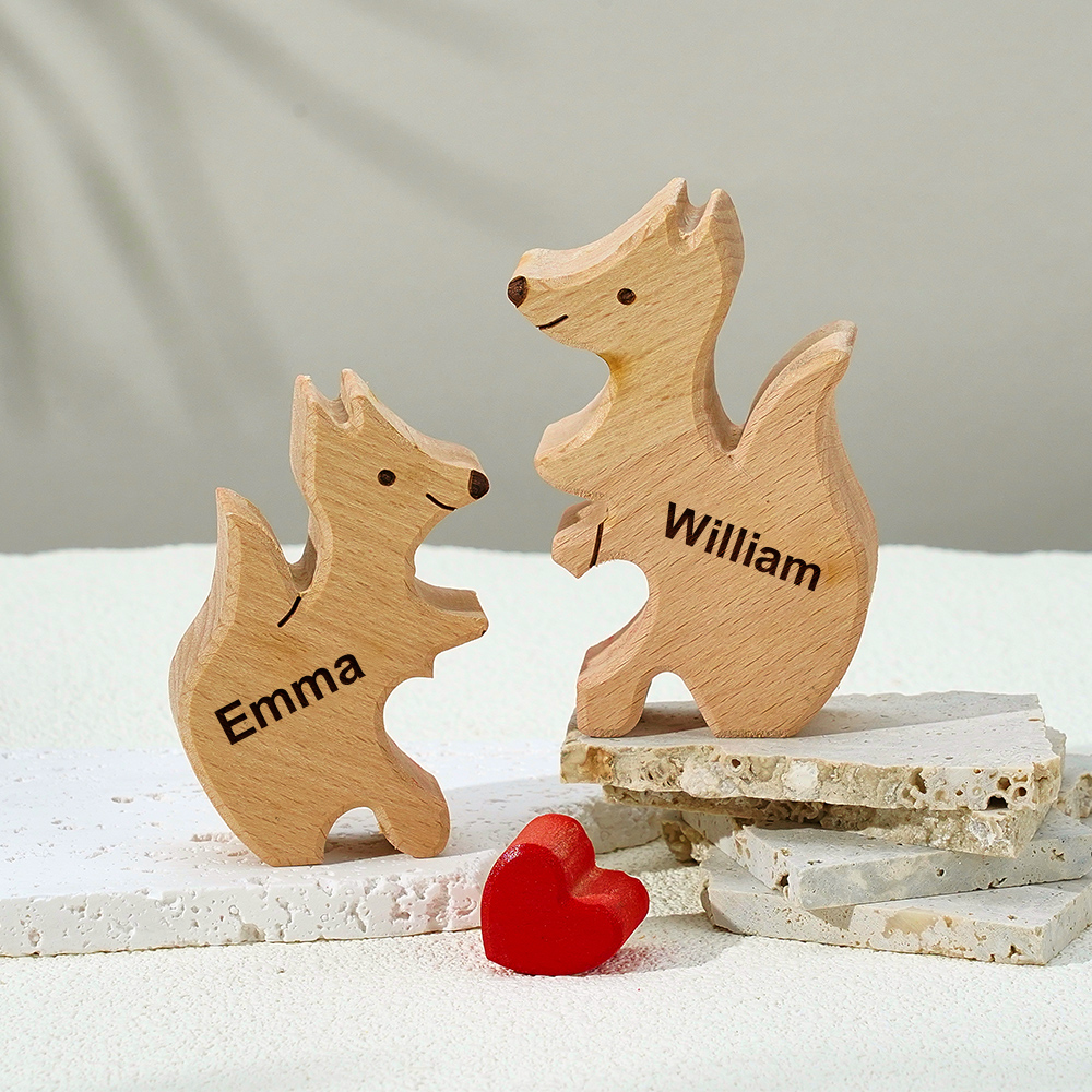 Wooden Fox Family Puzzle Custom Names House Warming Gifts - soufeelau