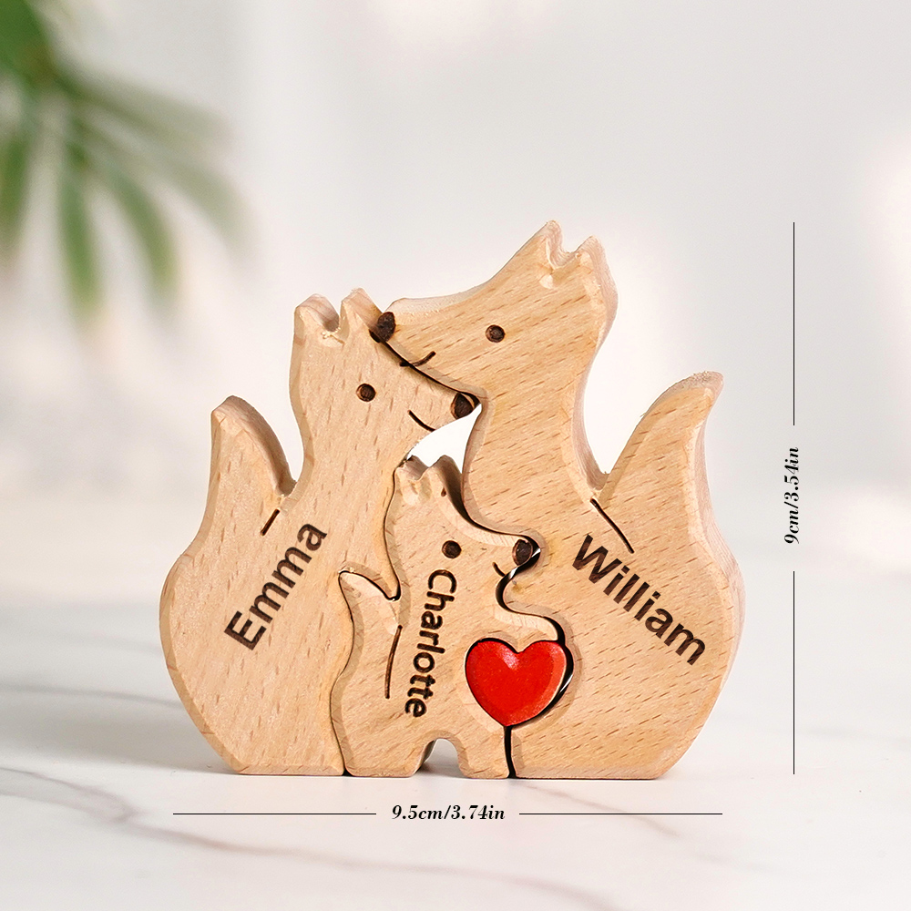 Wooden Fox Family Puzzle Custom Names House Warming Gifts - soufeelau