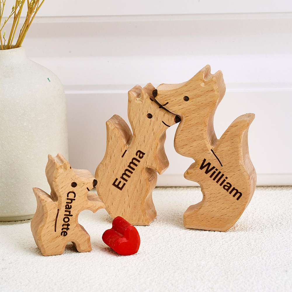 Wooden Fox Family Puzzle Custom Names House Warming Gifts - soufeelau