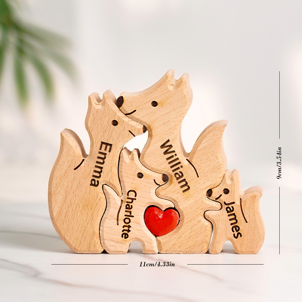 Wooden Fox Family Puzzle Custom Names House Warming Gifts - soufeelau