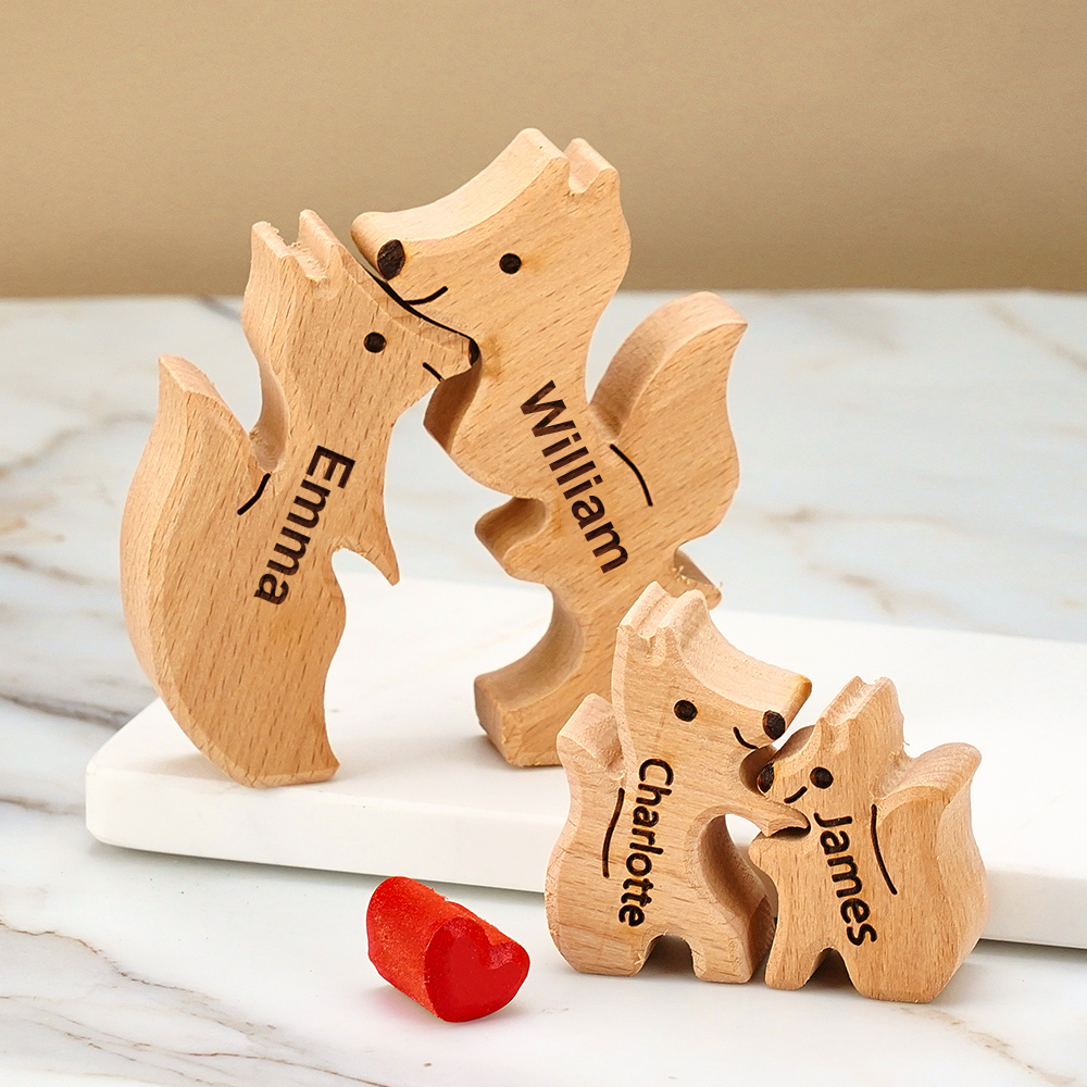 Wooden Fox Family Puzzle Custom Names House Warming Gifts - soufeelau