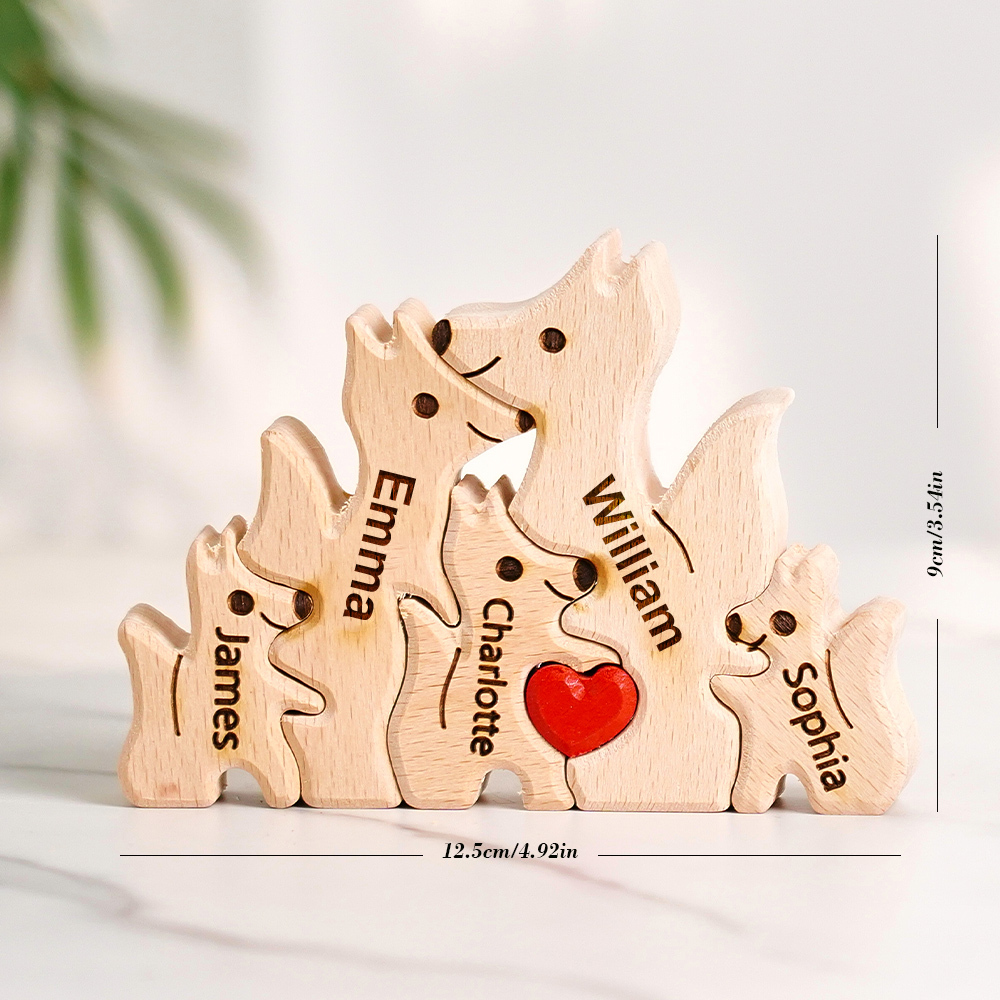 Wooden Fox Family Puzzle Custom Names House Warming Gifts - soufeelau