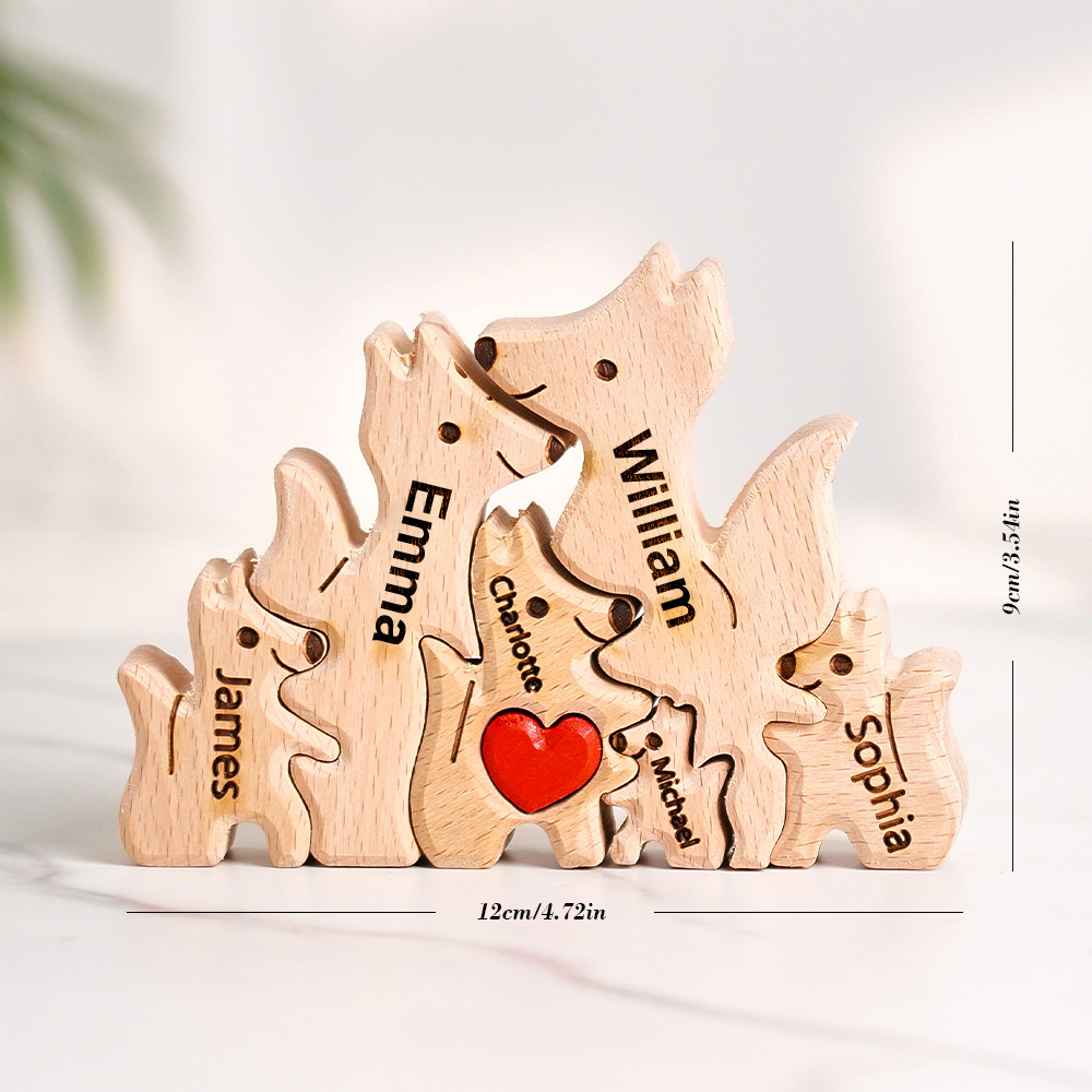 Wooden Fox Family Puzzle Custom Names House Warming Gifts - soufeelau