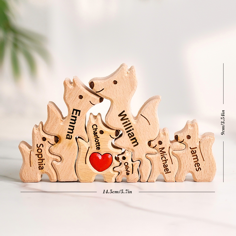 Wooden Fox Family Puzzle Custom Names House Warming Gifts - soufeelau