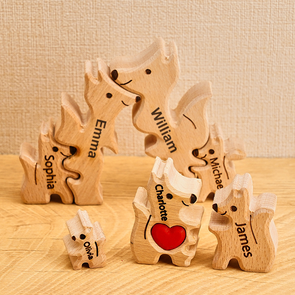Wooden Fox Family Puzzle Custom Names House Warming Gifts - soufeelau