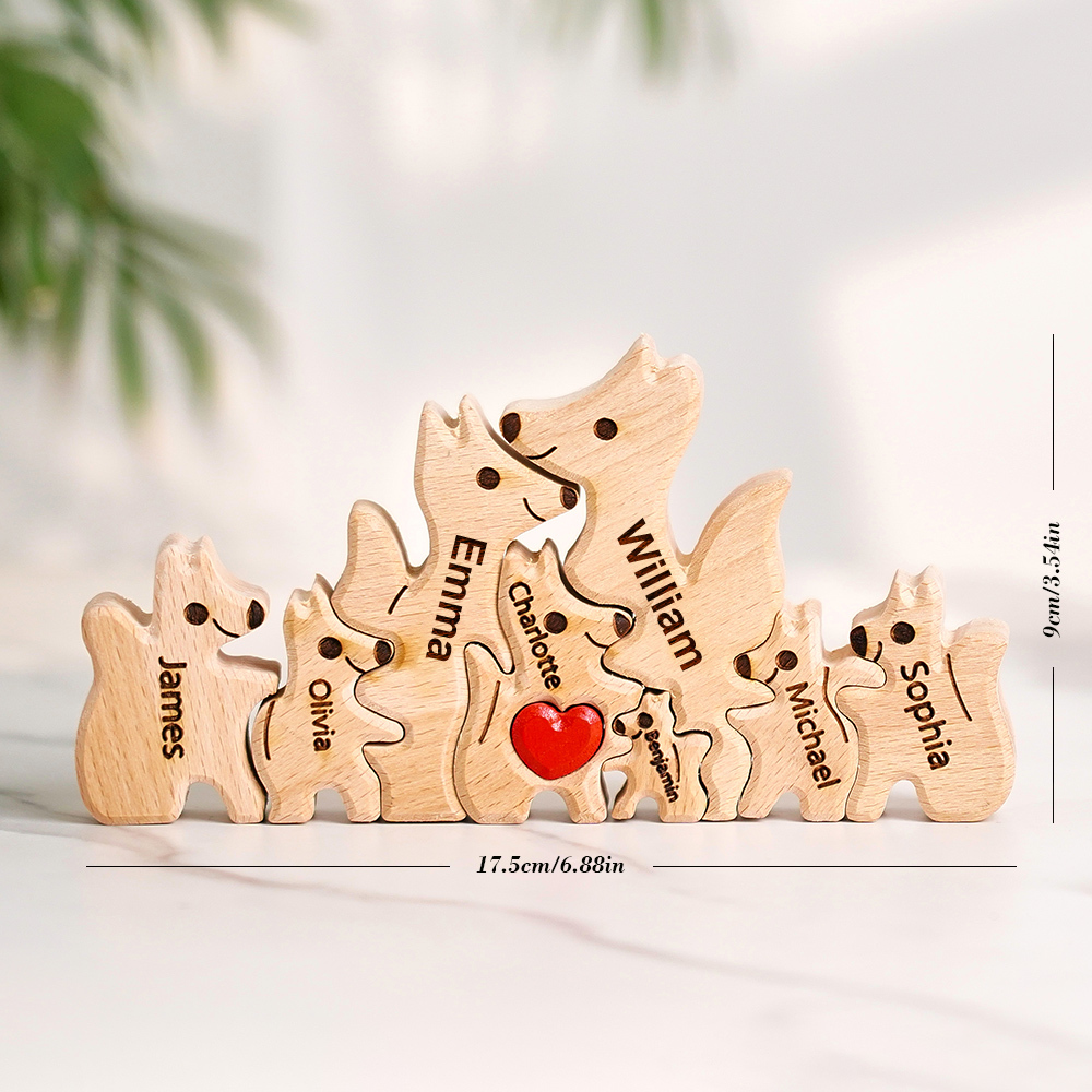 Wooden Fox Family Puzzle Custom Names House Warming Gifts - soufeelau