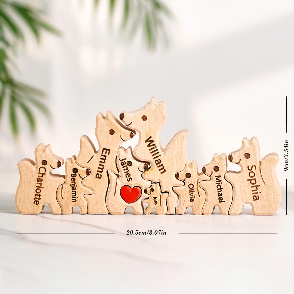 Wooden Fox Family Puzzle Custom Names House Warming Gifts - soufeelau
